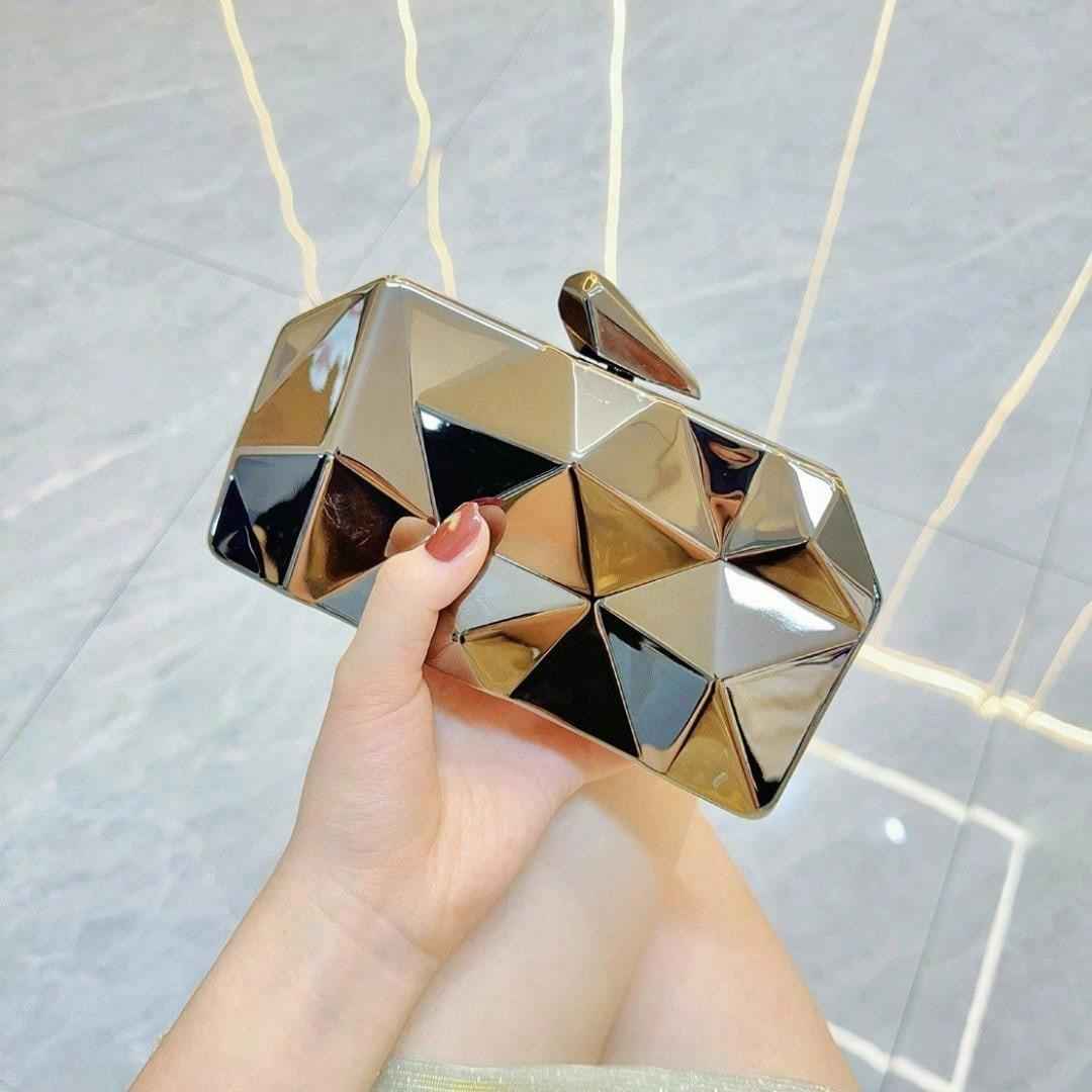 Geometric Lattice Acrylic Evening Bag - Metal Handbag with Chain Evening Clutch Purse