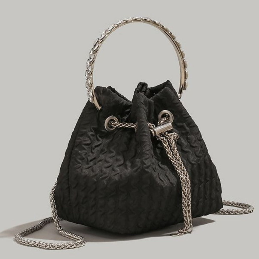 Rhinestone chain handbag women, fashion drawstring bucket bag evening clutch purse party Prom bag Party purse Prom bags clutches