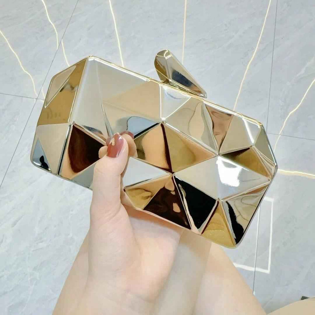 Geometric Lattice Acrylic Evening Bag - Metal Handbag with Chain Evening Clutch Purse