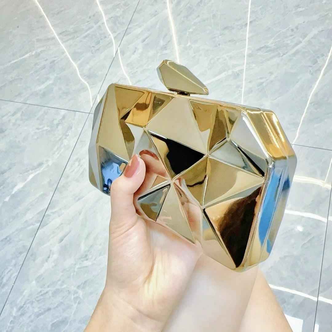 Geometric Lattice Acrylic Evening Bag - Metal Handbag with Chain Evening Clutch Purse