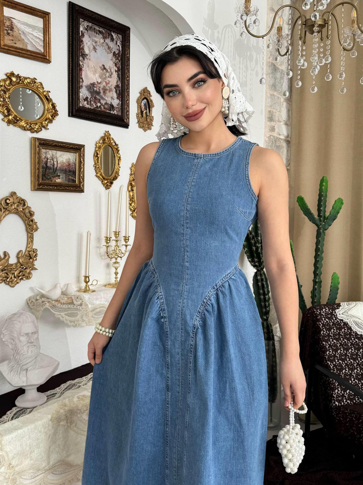 Summer Women Clothing Elegant Slimming Sleeveless Backless Denim Dress
