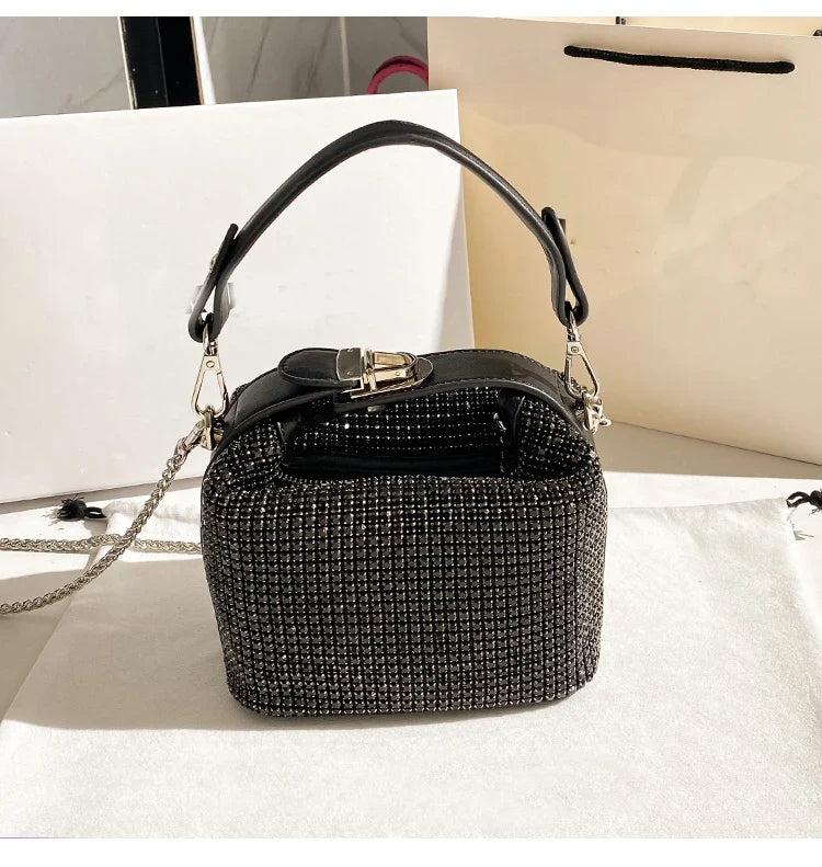 Luxury Designer Brand Silver Clutch Purse | Women's Evening Banquet Bag & Crystal Rhinestone Shoulder Bag (Fashion Handbags)