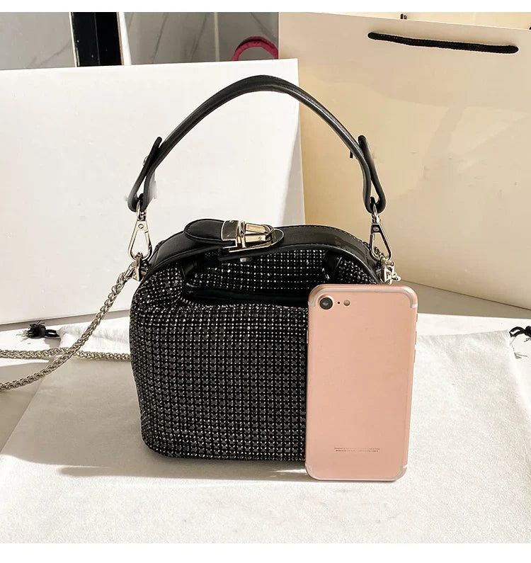 Luxury Designer Brand Silver Clutch Purse | Women's Evening Banquet Bag & Crystal Rhinestone Shoulder Bag (Fashion Handbags)