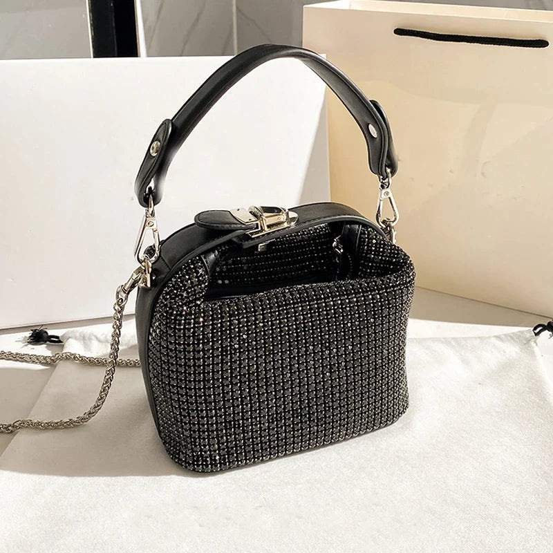 Luxury Designer Brand Silver Clutch Purse | Women's Evening Banquet Bag & Crystal Rhinestone Shoulder Bag (Fashion Handbags)