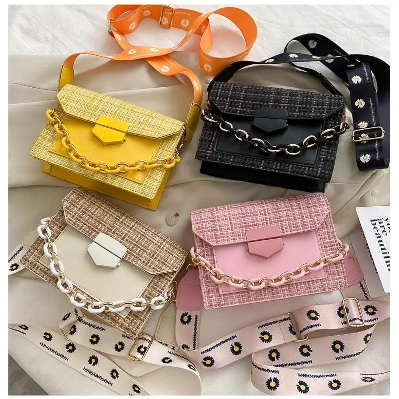 Luxury Wide Strap Shoulder Bags for Women And Girls Designer Lady Handbags and Purses Fashionable Chain Messenger Crossbody Bags